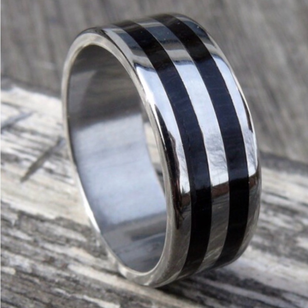 Men's Black and Silver Ring